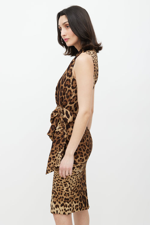Dolce & Gabbana Brown Printed Silk Tie Dress