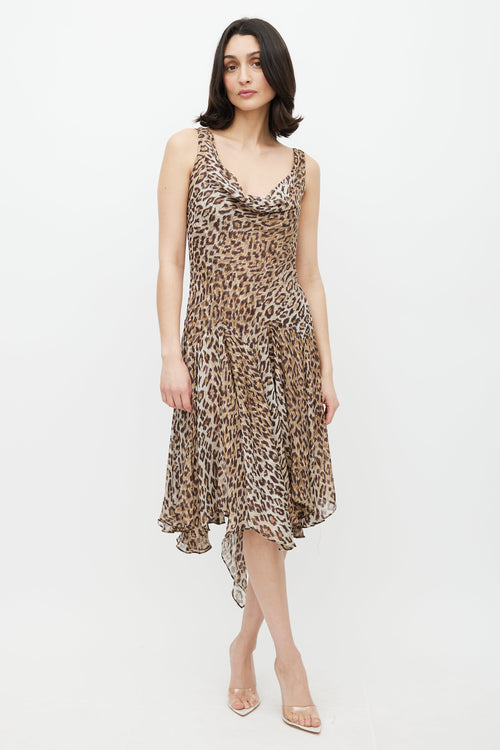 Dolce & Gabbana Brown Silk Printed Cowl Dress