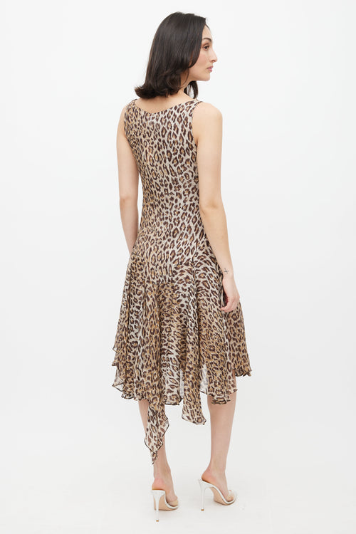 Dolce & Gabbana Brown Silk Printed Cowl Dress