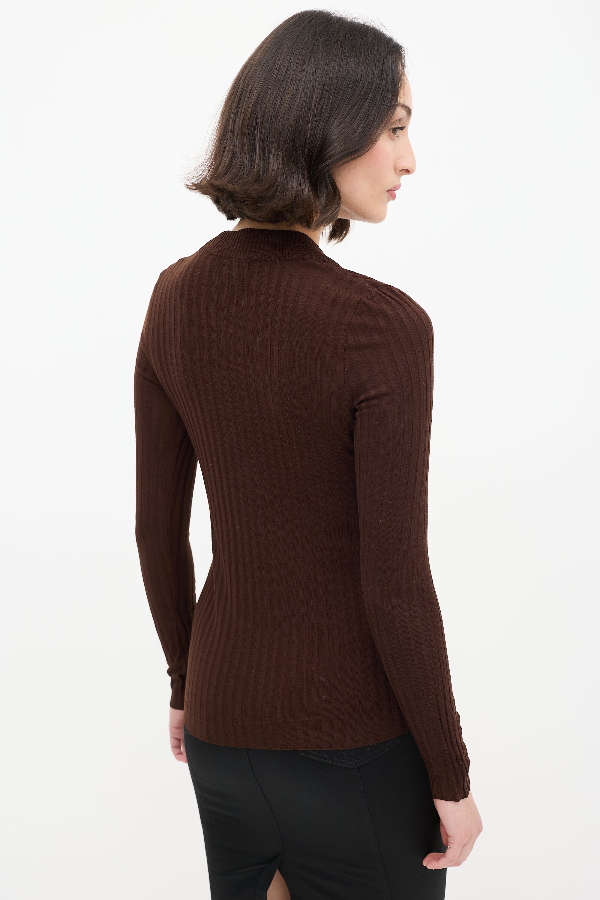 Dolce & Gabbana Brown Wool Button Up V-Neck Top