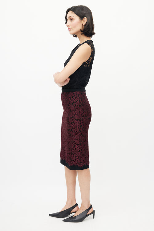 Dolce & Gabbana Burgundy & Black Lace Skirt