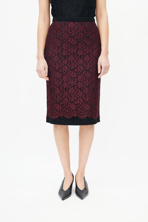 Dolce & Gabbana Burgundy & Black Lace Skirt