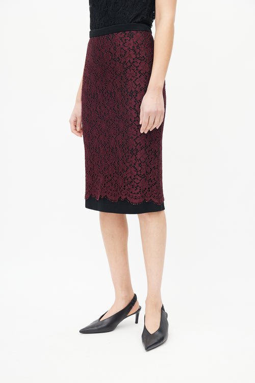 Dolce & Gabbana Burgundy & Black Lace Skirt