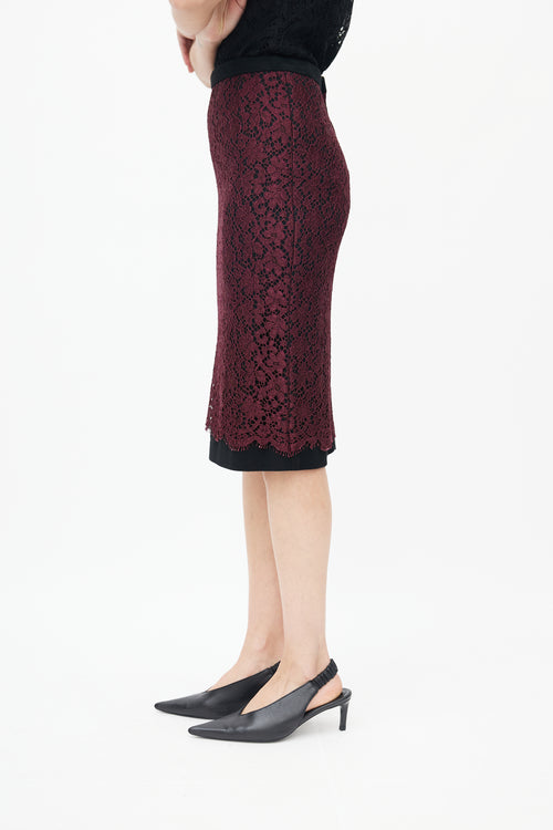 Dolce & Gabbana Burgundy & Black Lace Skirt
