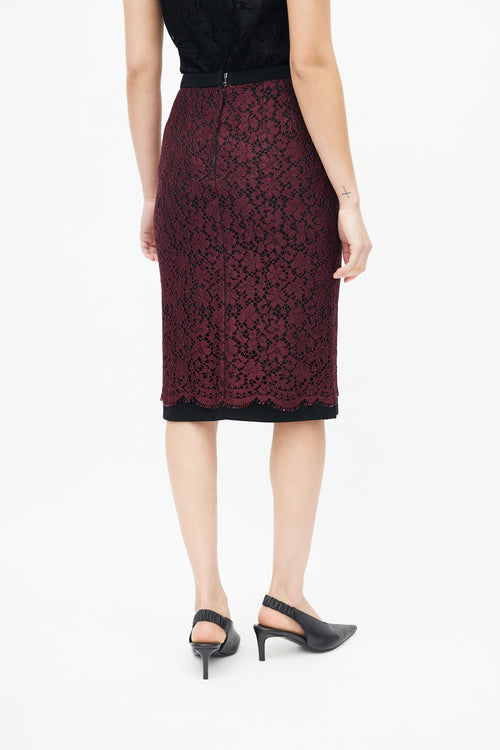 Dolce & Gabbana Burgundy & Black Lace Skirt