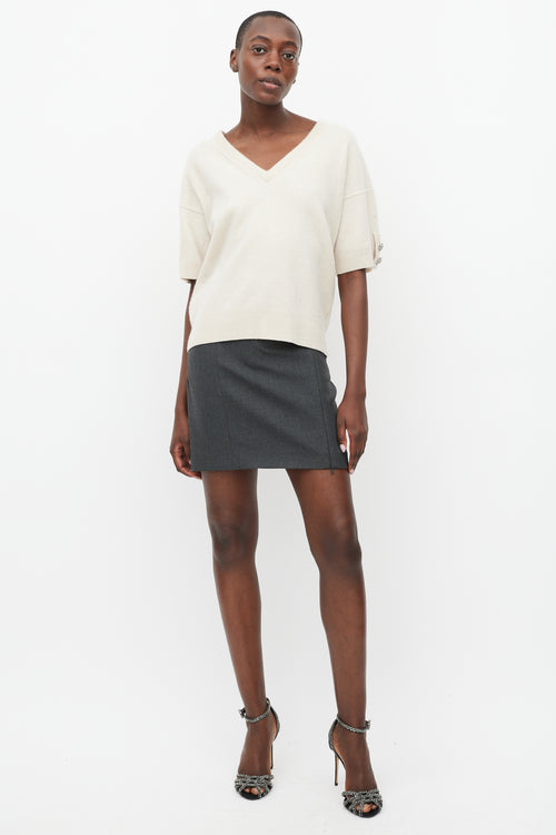 Dolce & Gabbana Cream Cashmere Jewel Sleeve Sweater