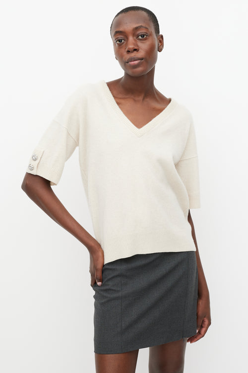 Dolce & Gabbana Cream Cashmere Jewel Sleeve Sweater