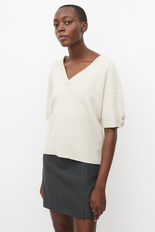 Dolce & Gabbana Cream Cashmere Jewel Sleeve Sweater