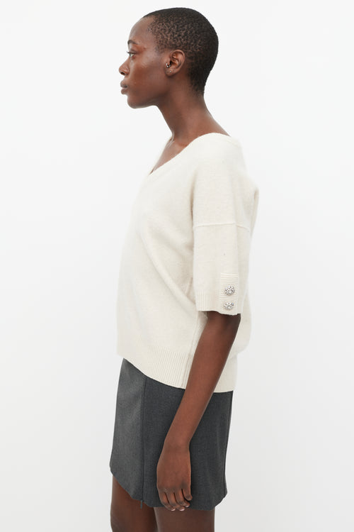 Dolce & Gabbana Cream Cashmere Jewel Sleeve Sweater