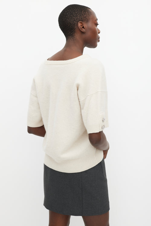 Dolce & Gabbana Cream Cashmere Jewel Sleeve Sweater