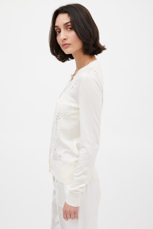 Dolce & Gabbana Cream Silk Floral Lace Panelled Cardigan