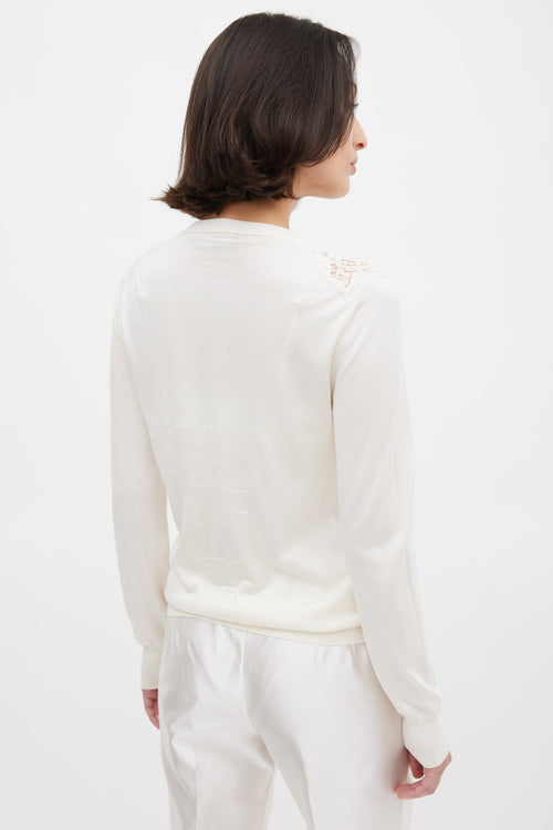 Dolce & Gabbana Cream Silk Floral Lace Panelled Cardigan