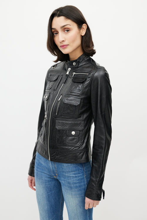 Dolce & Gabbana D&G Black Cargo Leather Jacket