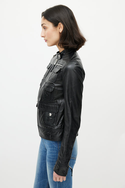 Dolce & Gabbana D&G Black Cargo Leather Jacket