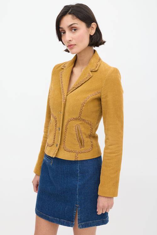 Dolce & Gabbana D&G Brown Corduroy & Leather Stitch Blazer