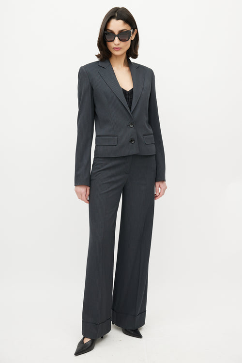 Dolce & Gabbana D&G Grey & Blue Pinstripe Pant Suit