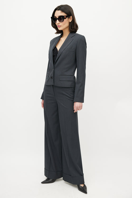 Dolce & Gabbana D&G Grey & Blue Pinstripe Pant Suit