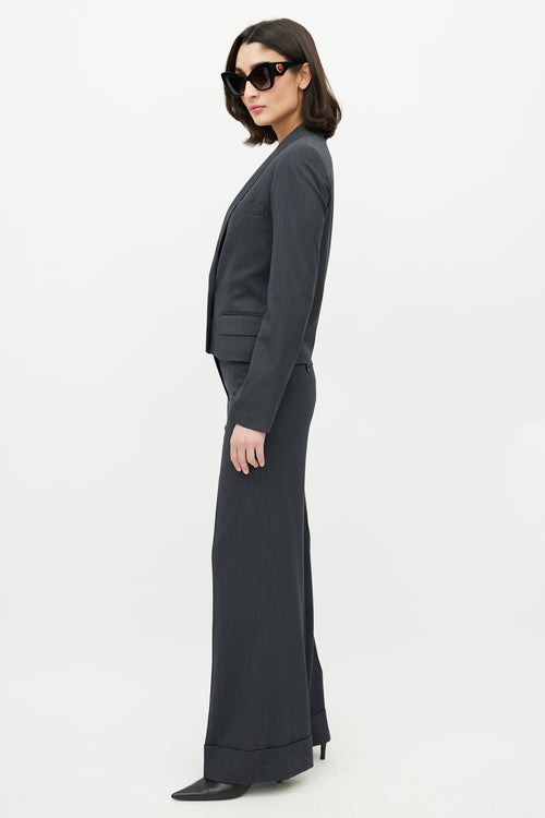 Dolce & Gabbana D&G Grey & Blue Pinstripe Pant Suit