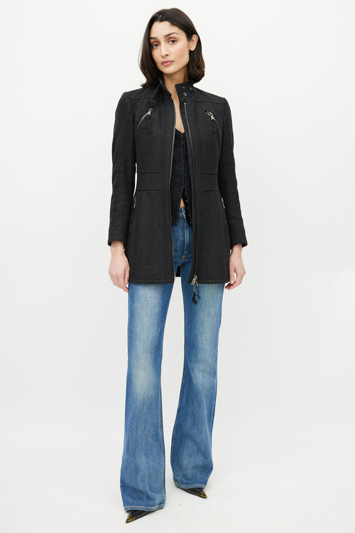 Dolce & Gabbana D&G Grey Wool Zip Long Jacket