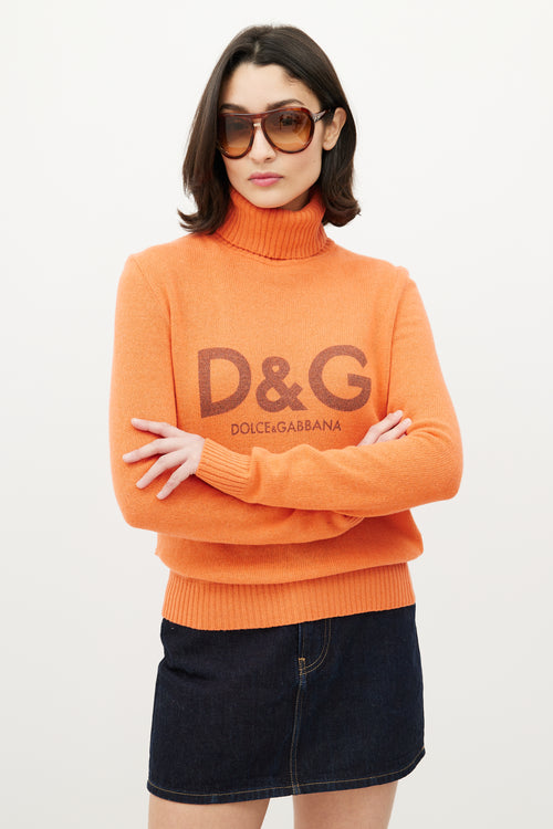 Dolce & Gabbana D&G Orange Knit Logo Turtleneck Sweater