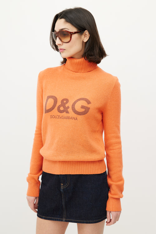Dolce & Gabbana D&G Orange Knit Logo Turtleneck Sweater