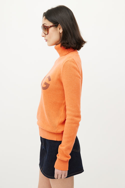 Dolce & Gabbana D&G Orange Knit Logo Turtleneck Sweater