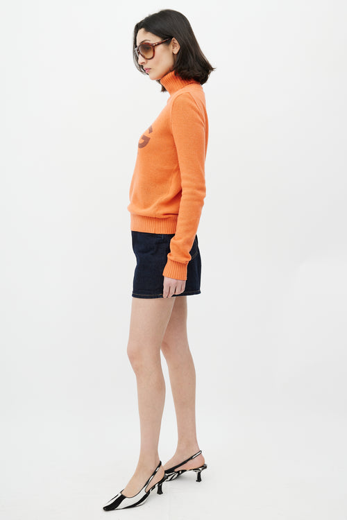 Dolce & Gabbana D&G Orange Knit Logo Turtleneck Sweater