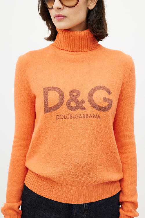 Dolce & Gabbana D&G Orange Knit Logo Turtleneck Sweater