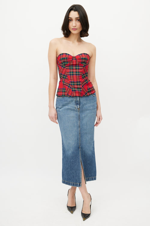 Dolce & Gabbana D&G Red & Green Plaid Bustier