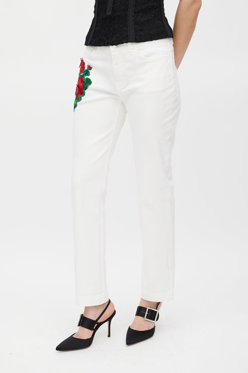 Dolce & Gabbana Denim White & Multicolour Floral Applique Girly Jeans