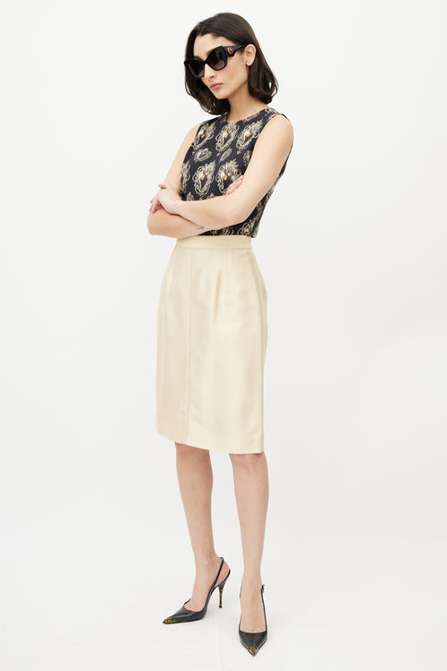 Dolce & Gabbana Gold Brocade Pencil Midi Skirt