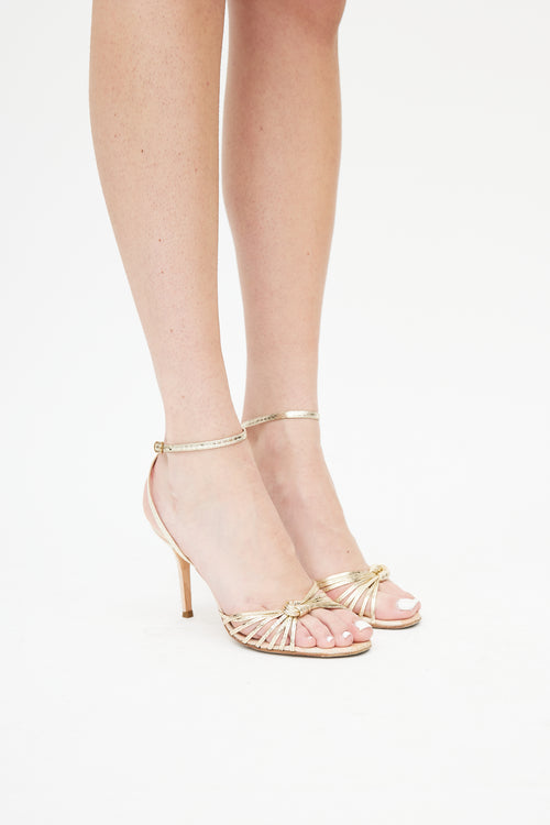 Dolce & Gabbana Gold & Multi Leather Knot Heeled Sandal