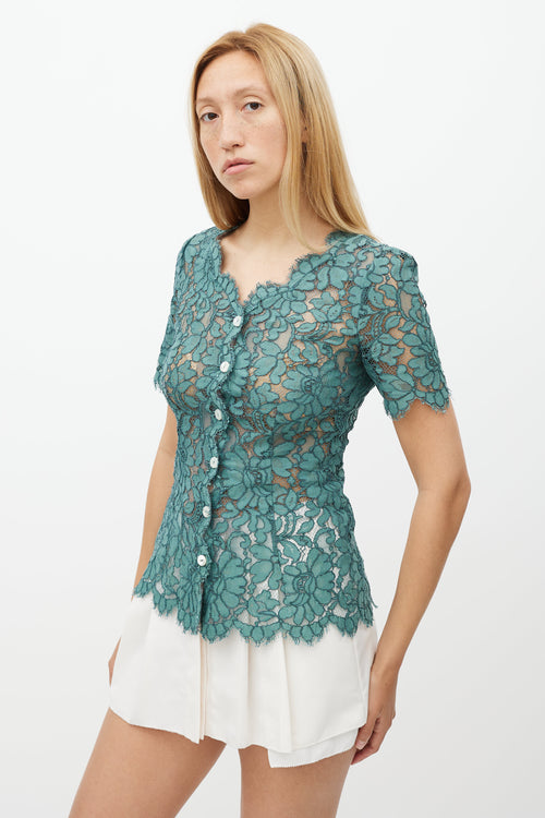 Dolce & Gabbana Green Lace Button Up Top