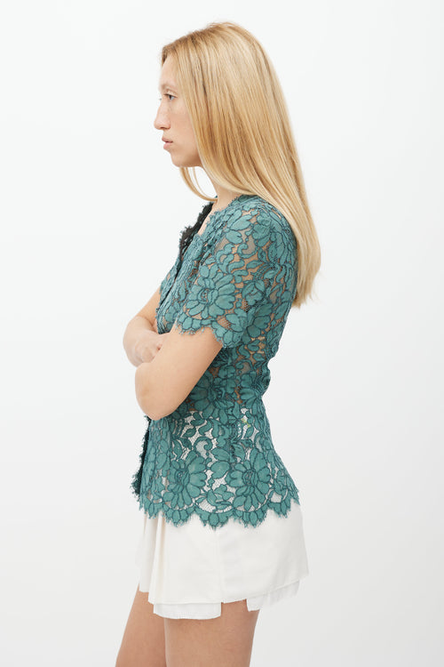 Dolce & Gabbana Green Lace Button Up Top