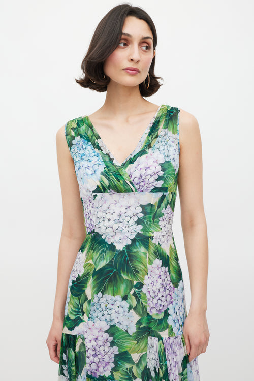 Dolce & Gabbana Green & Multicolour Sheer Floral Midi Dress