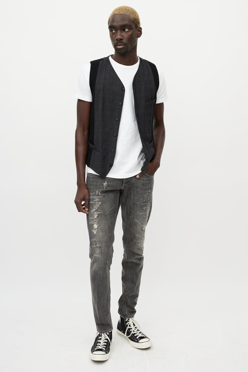 Dolce & Gabbana Grey & Black Wool Knitted Side Vest