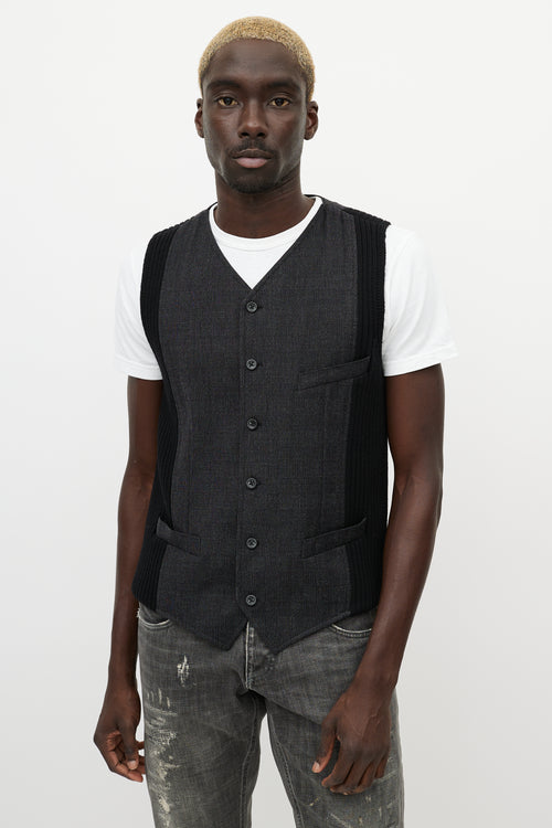 Dolce & Gabbana Grey & Black Wool Knitted Side Vest