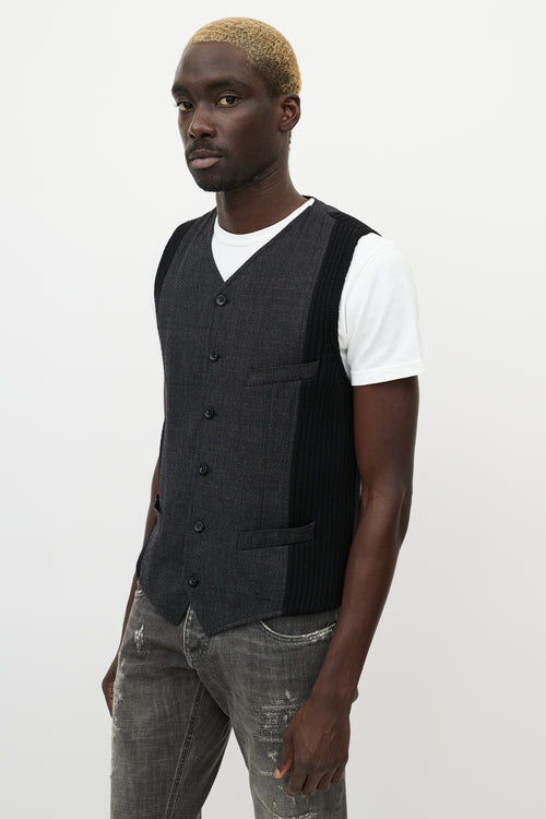 Dolce & Gabbana Grey & Black Wool Knitted Side Vest