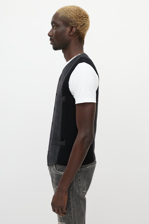 Dolce & Gabbana Grey & Black Wool Knitted Side Vest