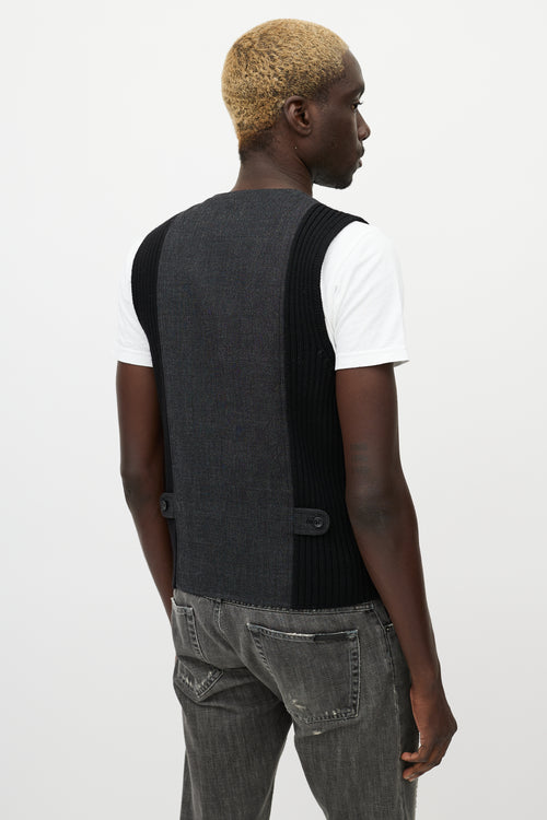 Dolce & Gabbana Grey & Black Wool Knitted Side Vest