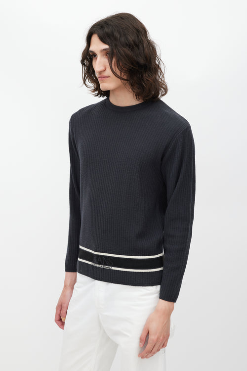 Dolce & Gabbana Grey & White Wool Striped Knit Logo Sweater