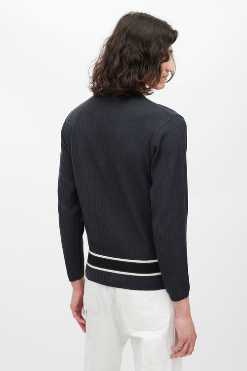 Dolce & Gabbana Grey & White Wool Striped Knit Logo Sweater