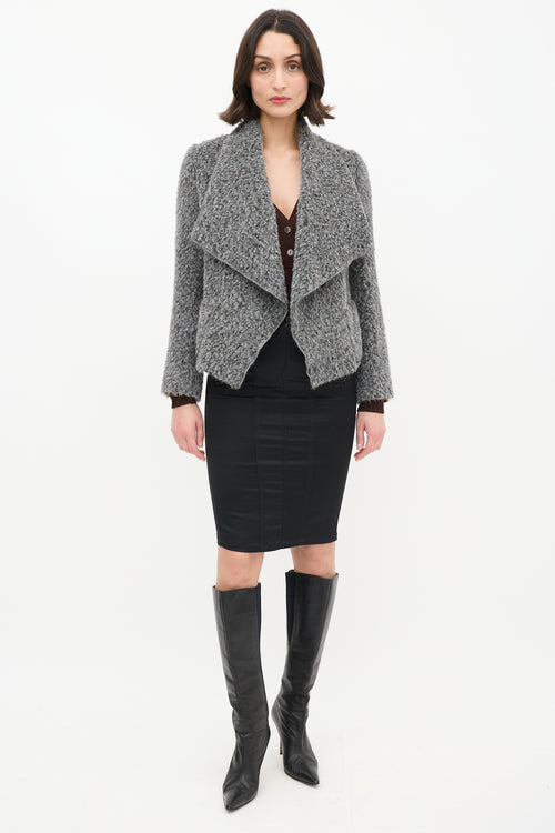 Dolce & Gabbana Grey Wool Open Drape Collar Jacket