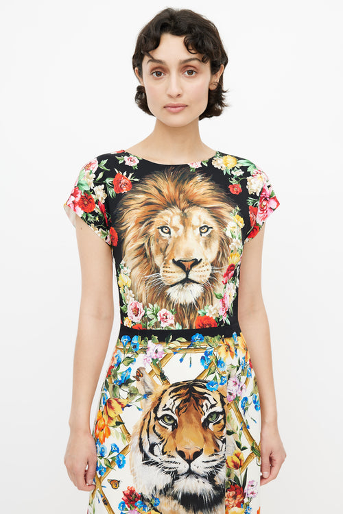 Dolce & Gabbana Multicolour Floral & Print Silk Dress