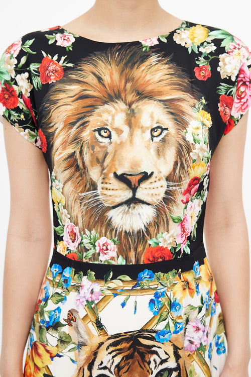 Dolce & Gabbana Multicolour Floral & Print Silk Dress