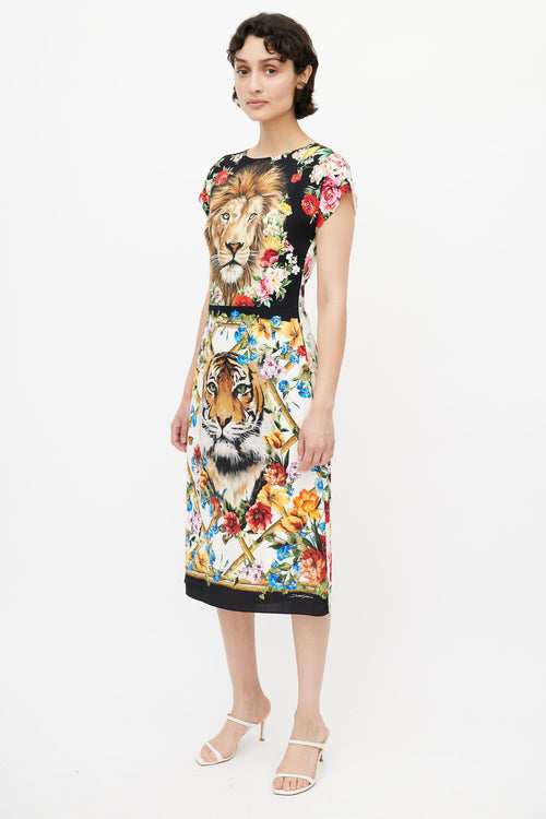 Dolce & Gabbana Multicolour Floral & Print Silk Dress