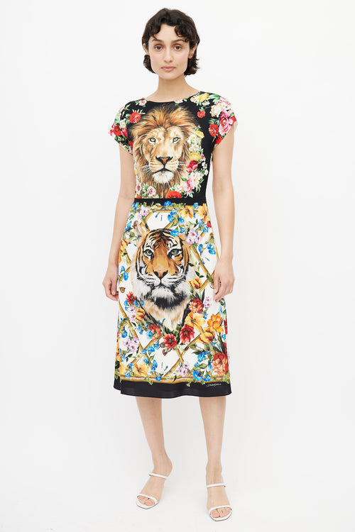 Dolce & Gabbana Multicolour Floral & Print Silk Dress