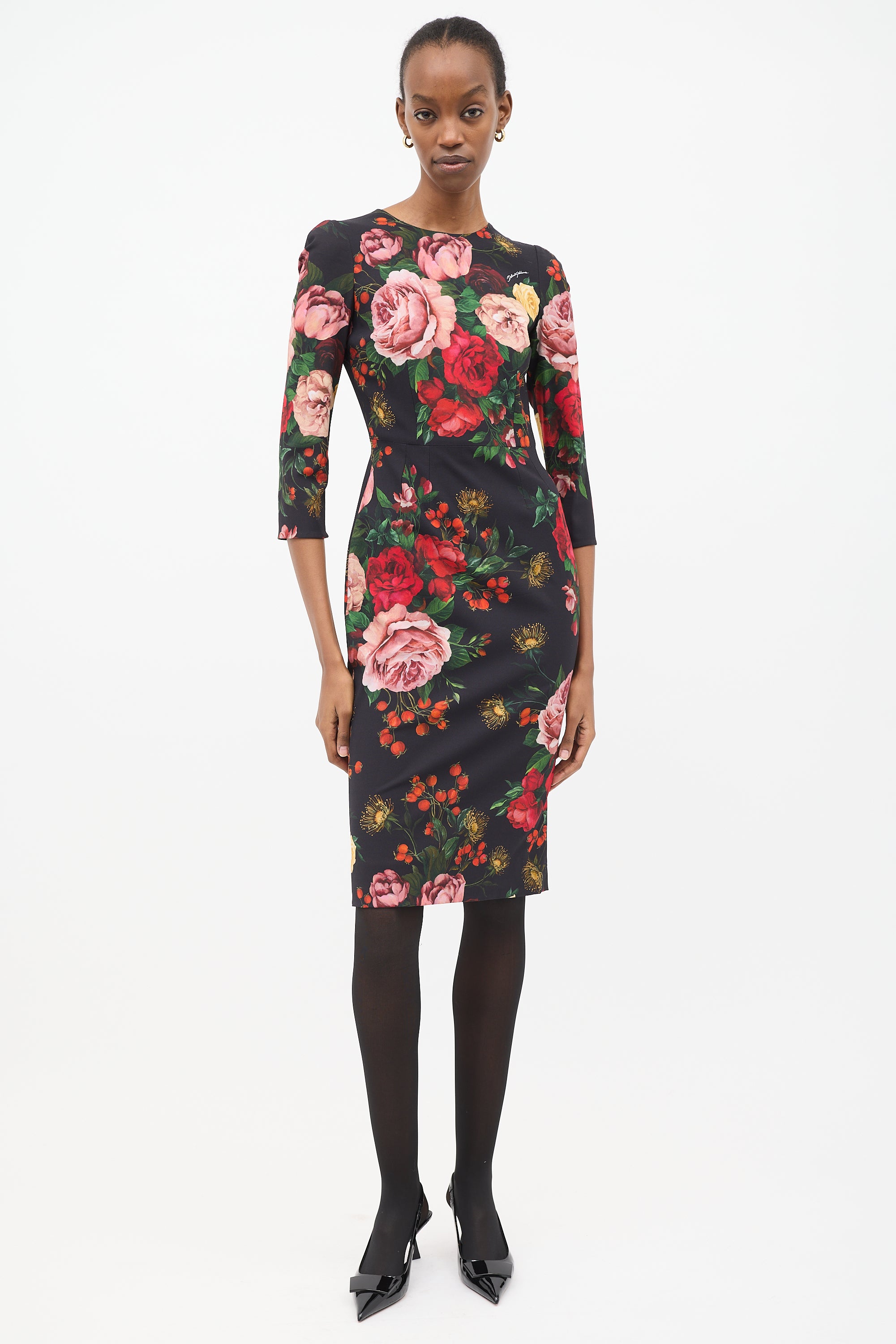 Dolce & Gabbana Navy & Multi Satin Rose Dress