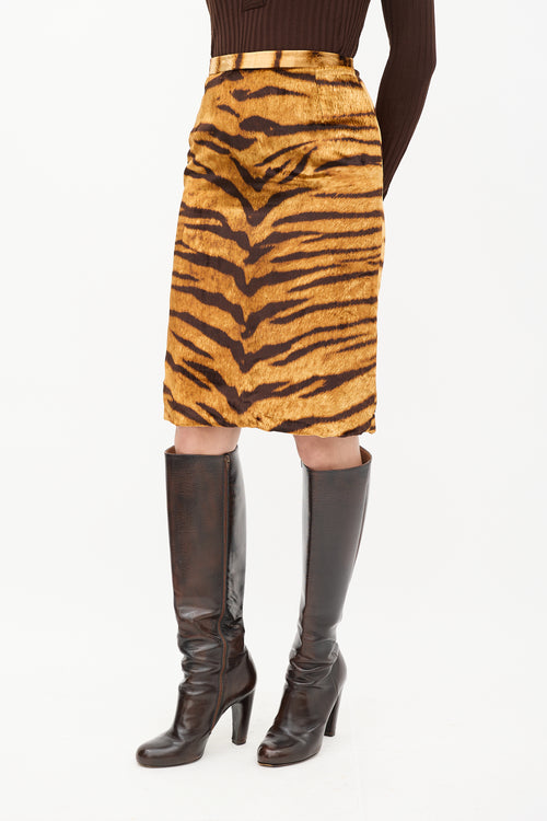 Dolce & Gabbana Orange & Brown Silk Velvet Striped Skirt