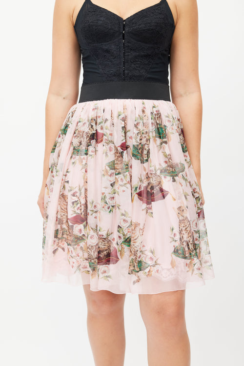 Dolce & Gabbana Pink & Multicolour Floral Silk Skirt